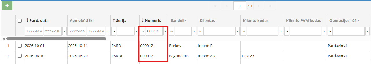 Dokumentai su vienodais numeriais pavyzdys